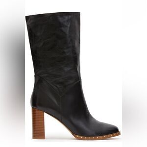 Brand New All Saints Mille Block Heel Black Leather Boot Bootie -6